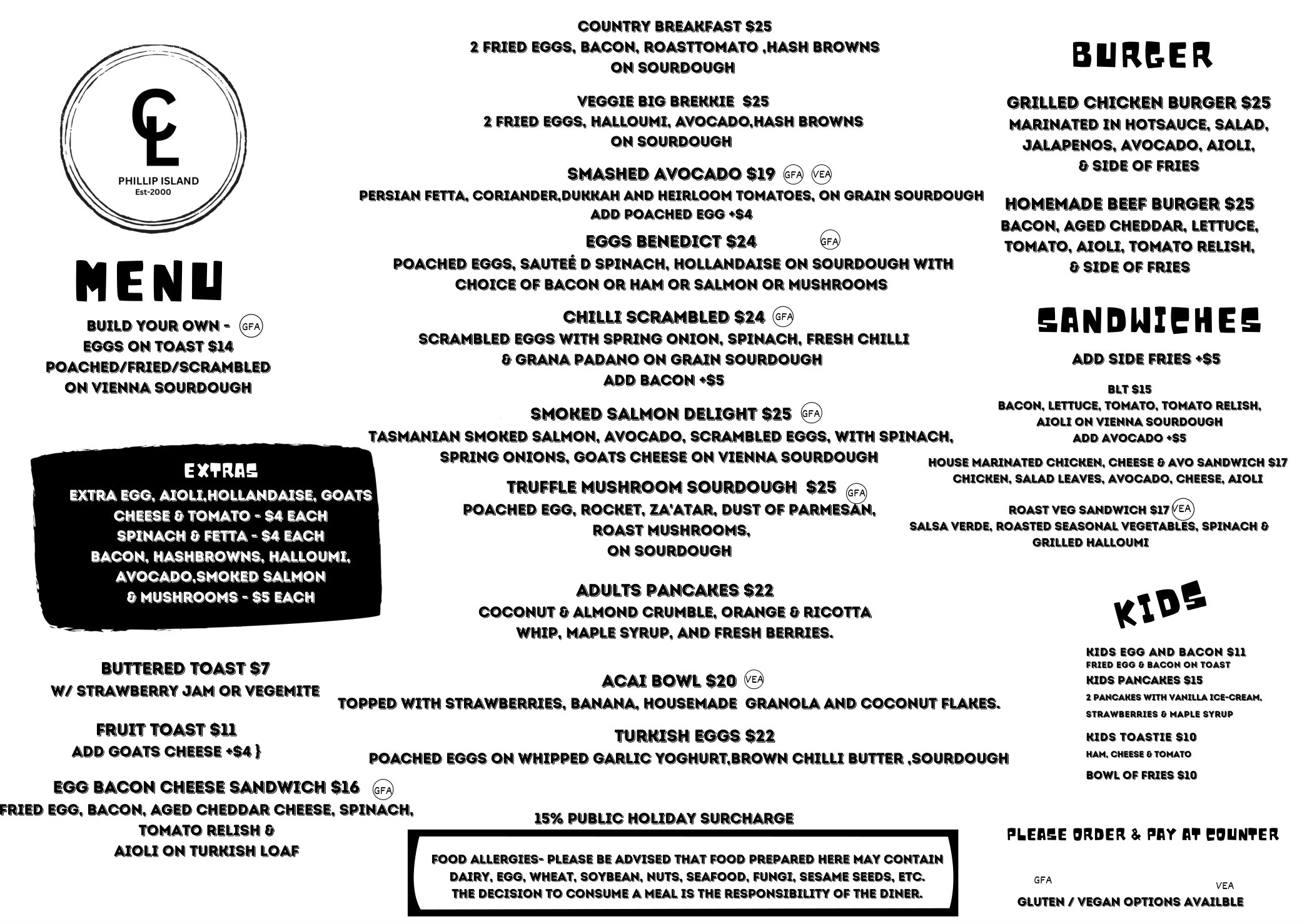 Cafe Lugano Summer 2025 menu — breakfast and lunch dishes